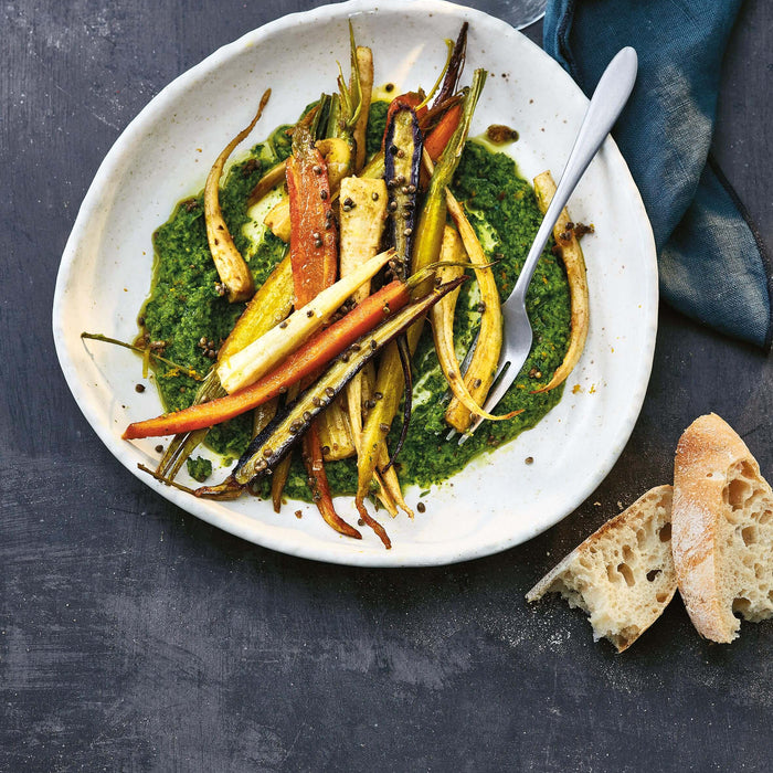 Wurzelgemüse mit Petersilien-Nuss-Pesto