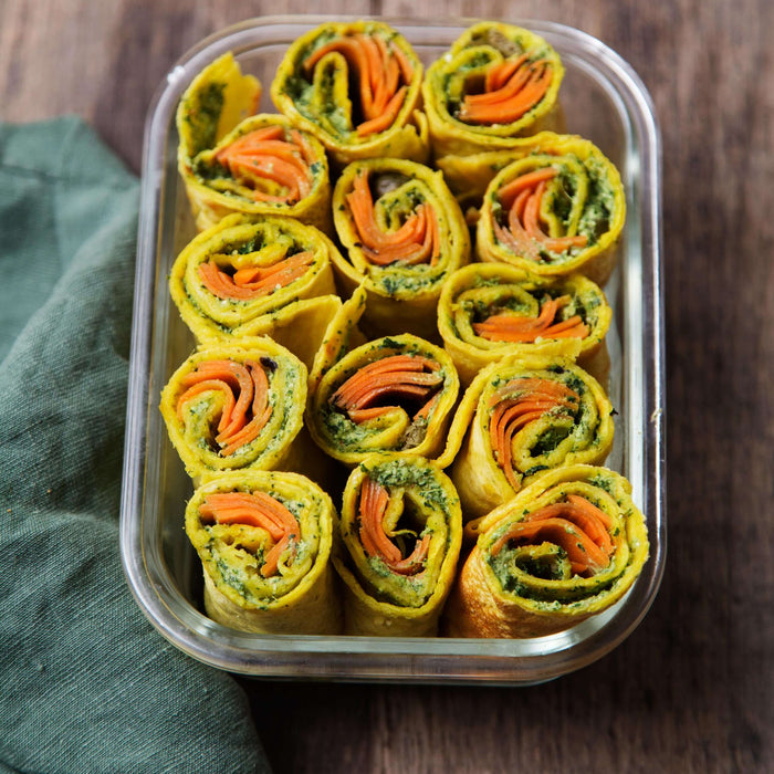 Pfannkuchenröllchen mit Karotten-"Lachs"