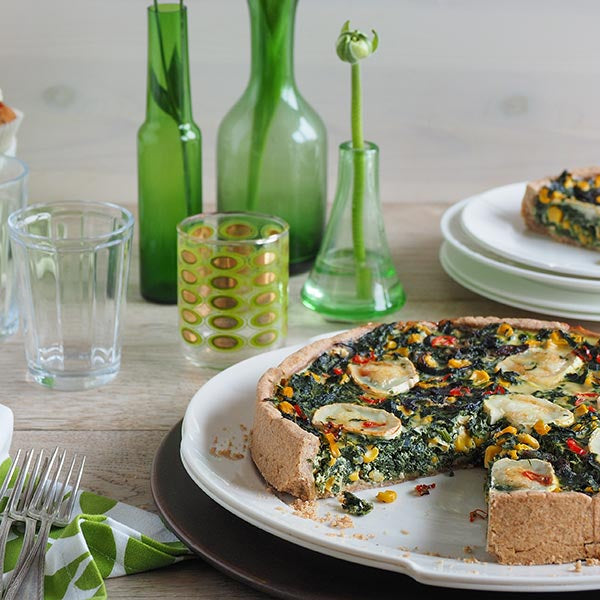 Spinat-Mais-Quiche mit Dinkel-Vollkorn-Boden