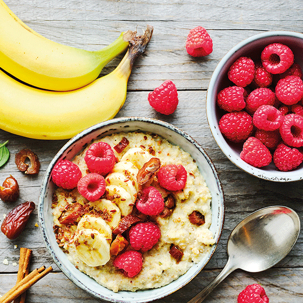 Morgenstund'® mit Banane, Himbeeren und Zimt