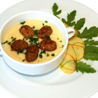 Sellerie-Kartoffelsuppe mit Soja-Klößchen