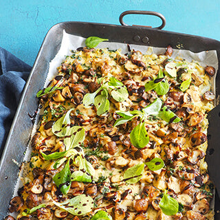 Polenta-Pizza „Funghi“ mit Feldsalat-Topping