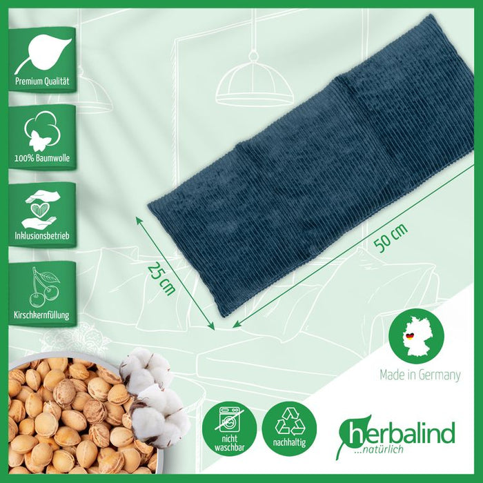 Herbalind - Cord Kirschkernkissen 3 Kammern 50x20cm, petrol