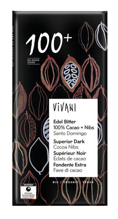 Vivani - Edel Bitter 100% Cacao + Nibs, 80g