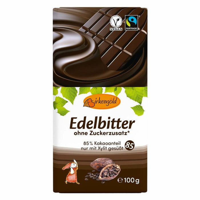 Birkengold - Edelbitter Schokolade ohne Zuckerzusatz, 100g