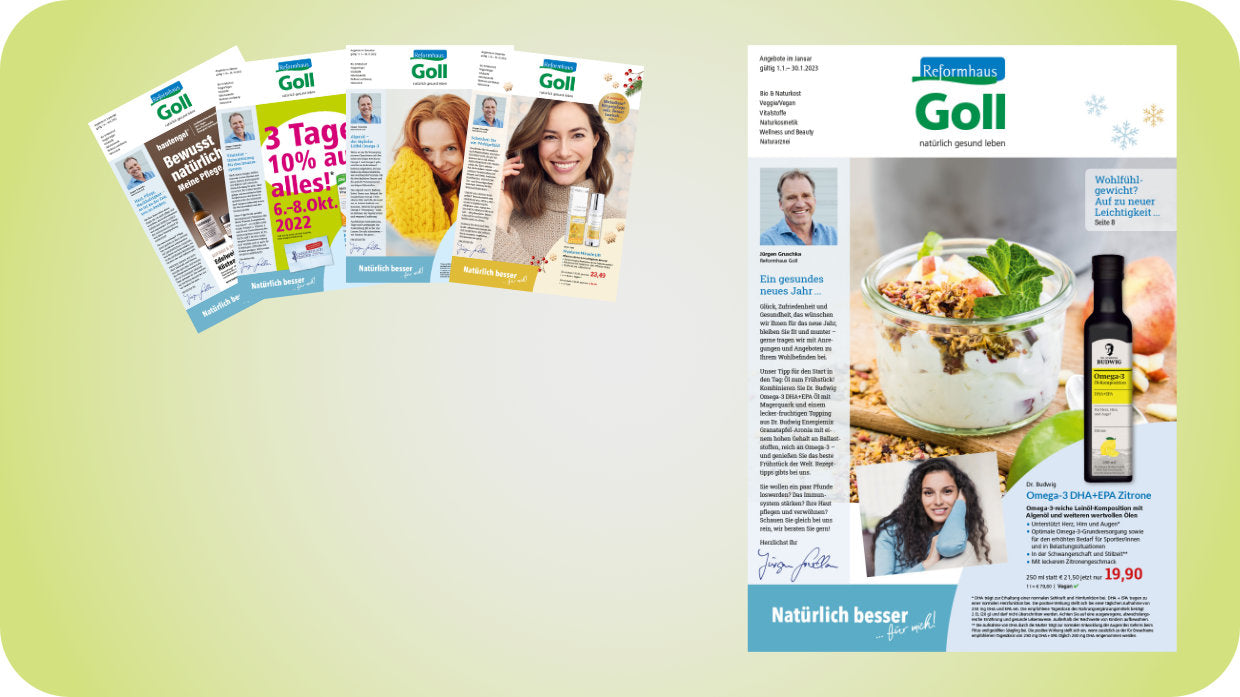 Mehrere Newsletter des Reformhaus Goll abgebildet
