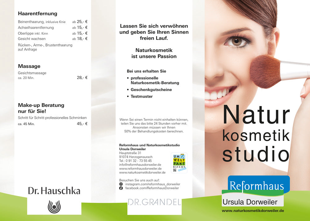 Flyer Naturkosmetikstudio: Lassen Sie sich beraten, Tel.: 09132-735545