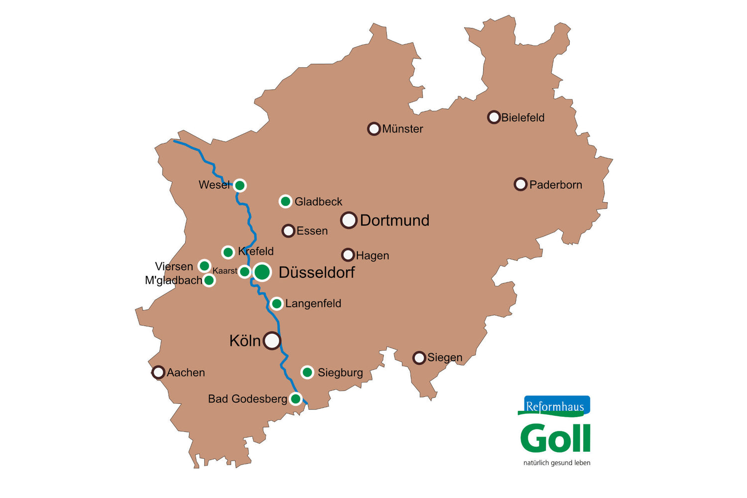 Landkarte mit den Standorten der Filialen