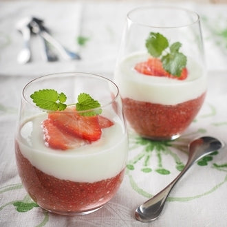 Erdbeer-Chia-Pudding mit Zitronen-Joghurt-Sauce