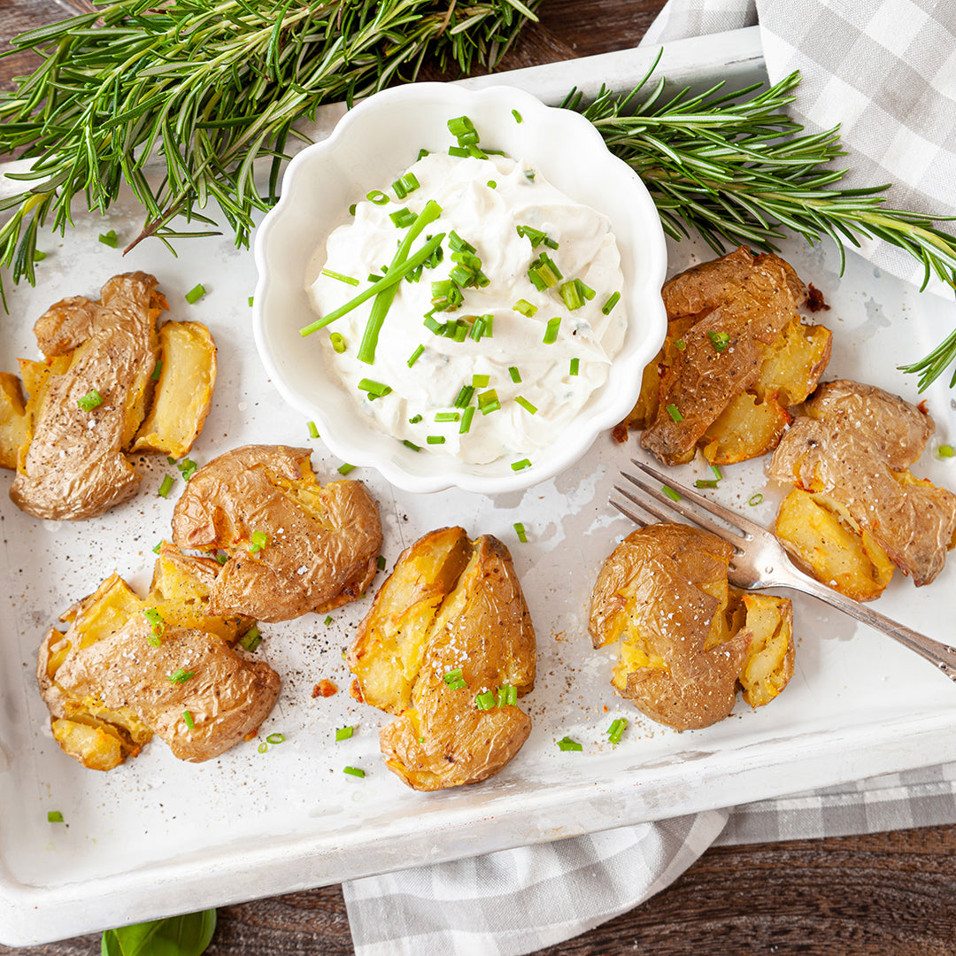 Smashed Potatoes mit LeinölQuark — Reformhaus.de