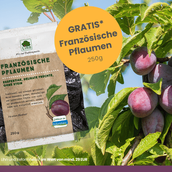 Ab 29 Euro Mindestbestellwert gibt es Französische Pflaumen (250 Gramm) von Lihn gratis zu Ihrer Bestellung