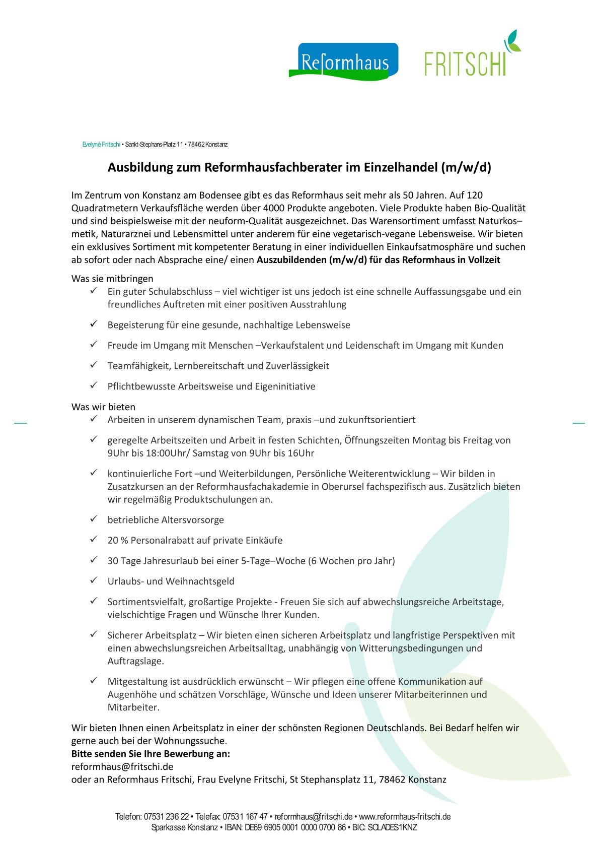 Ausbildung zum Reformhausfachberater im Einzelhandel (m/w/d)