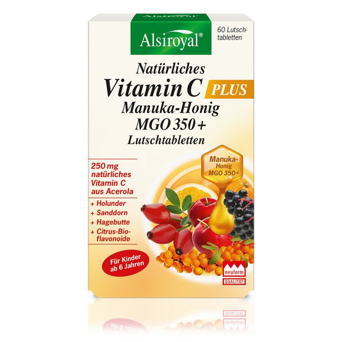 Alsiroyal - Natürliches Vitamin C PLUS Manuka-Honig MGO 350+ L, 60 Lutschtabletten