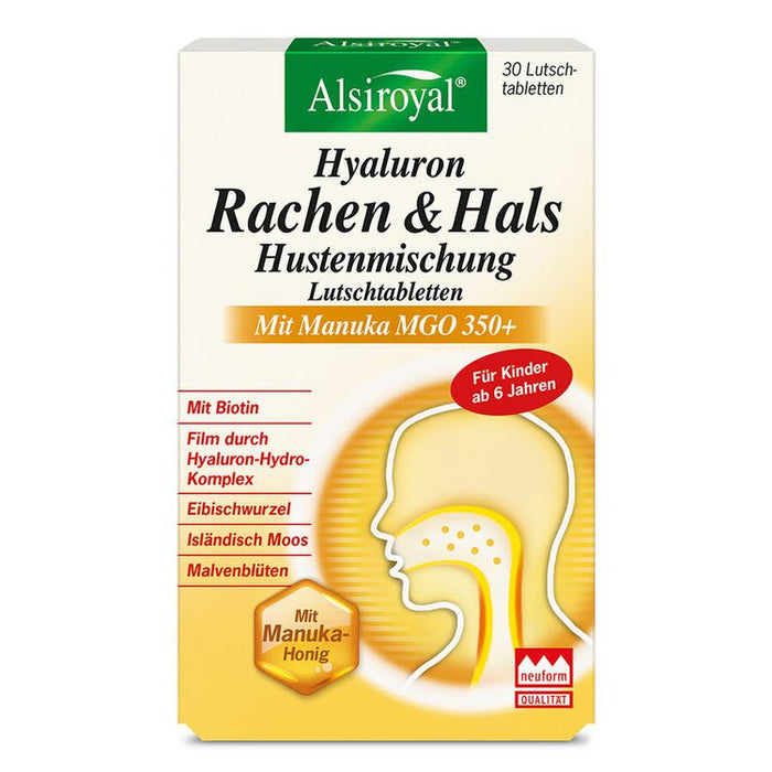 Alsiroyal - Hyaluron Rachen & Hals Hustenmischung mit Manuka, 30 Tabl.