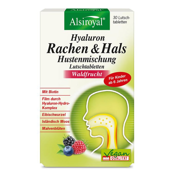 Alsiroyal - Hyaluron Rachen & Hals Hustenmischung Waldfrucht, 30 Tabl.