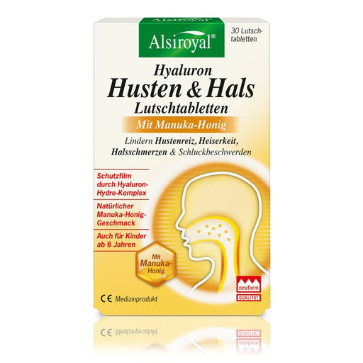 Alsiroyal - Hyaluron Husten & Hals Lutschtabletten mit Manuka, 30g