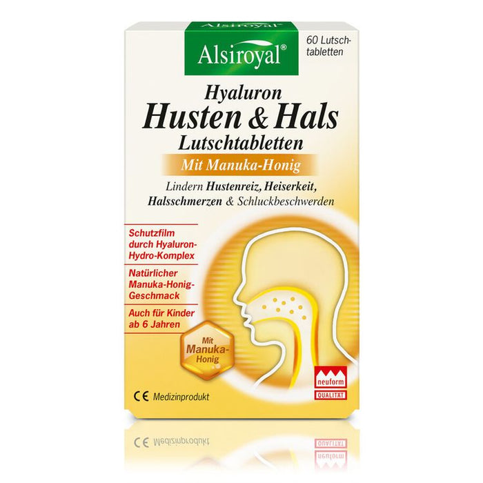 Alsiroyal - Hyaluron Husten & Hals Lutschtabletten mit Manuka, 60 Tabl.