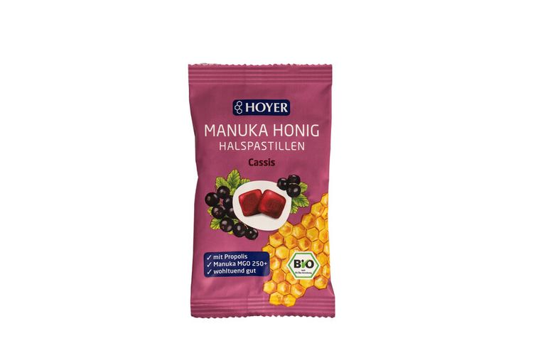 HOYER - Manukahonig Halspastillen Cassis, 30g