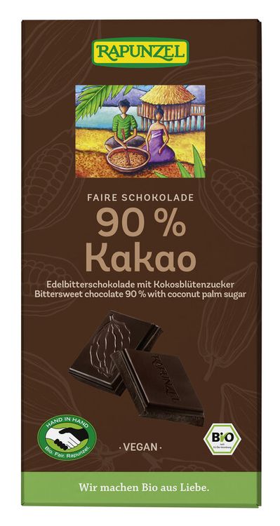 Rapunzel - Bitterschokolade 90% Kakao mit Kokosblütenzucker, 80g