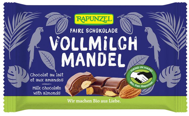 Rapunzel - Vollmilch Schokolade mit ganzen Mandeln bio 100g