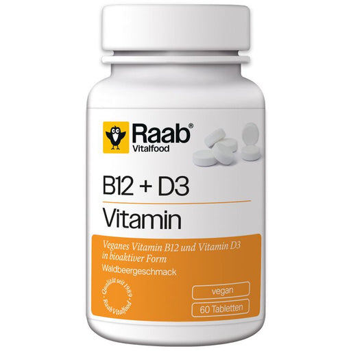 Raab Vitalfood - Vitamin B12 + D3, 60 Lutschtabletten Waldbeere