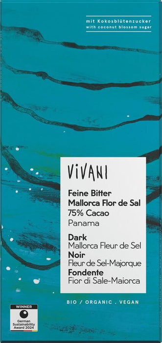 Vivani - Schokolade Feine Bitter Mallorca Flor de Sal 75% Cacao Panama bio vegan, 80g