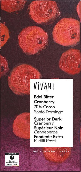 Vivani - Edel Bitter Cranberry 70% Cacao, 80g