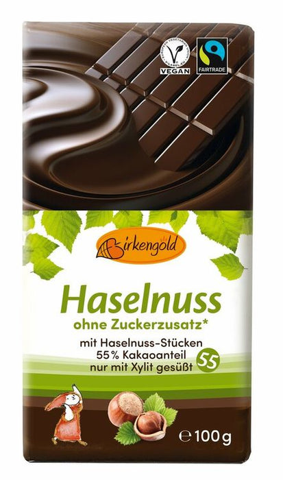 Birkengold - Zartbitter Schokolade mit Nüssen ohne Zuckerzusatz, 100g