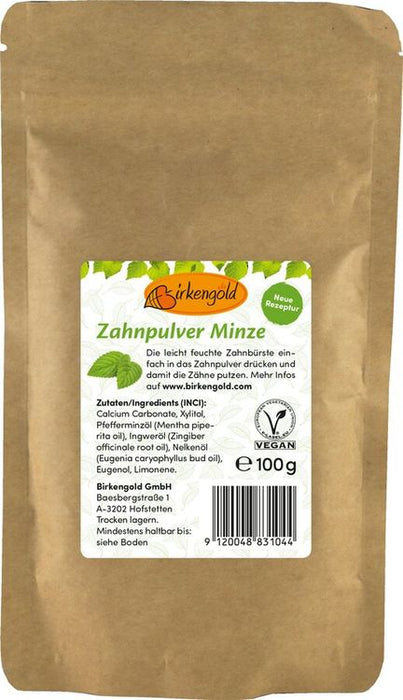 Birkengold - Zahnpulver Minze Nachfüllbeutel, 100g