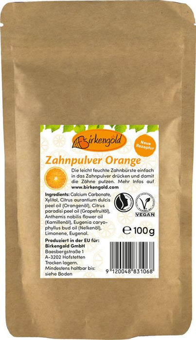 Birkengold - Zahnpulver Orange Nachfüllbeutel, 100g