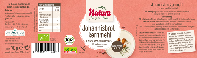 Natura - Johannisbrotkernmehl, bio glutenfrei 100g