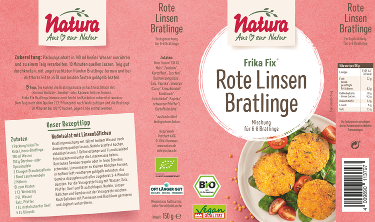 Natura - Frika Fix Rote Linsen-Bratlinge bio, 150g