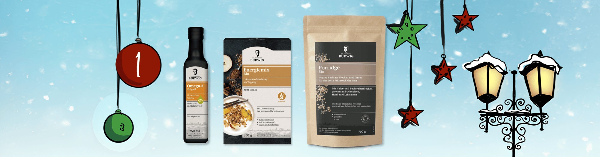 Ihre Gewinnschance am 1.12.: 3 Frühstücks-Sets mit Porridge, Bio Energiemix Zimt-Vanille & Zellgold 50plus von Dr. Budwig