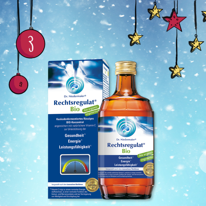 Ihre Gewinnchance am 3.12.: 3 x ein Flasche Rechtsregulat® Bio von Dr. Niedermaier