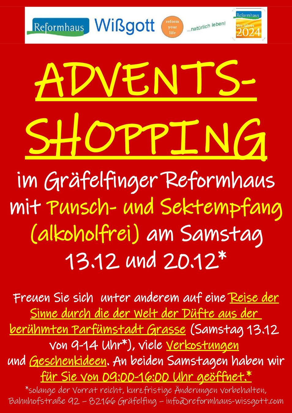 adventsshopping im Reformhaus Wißgott mit vielen Verkostungen und Geschenkideen. Kommen Sie vorbei.