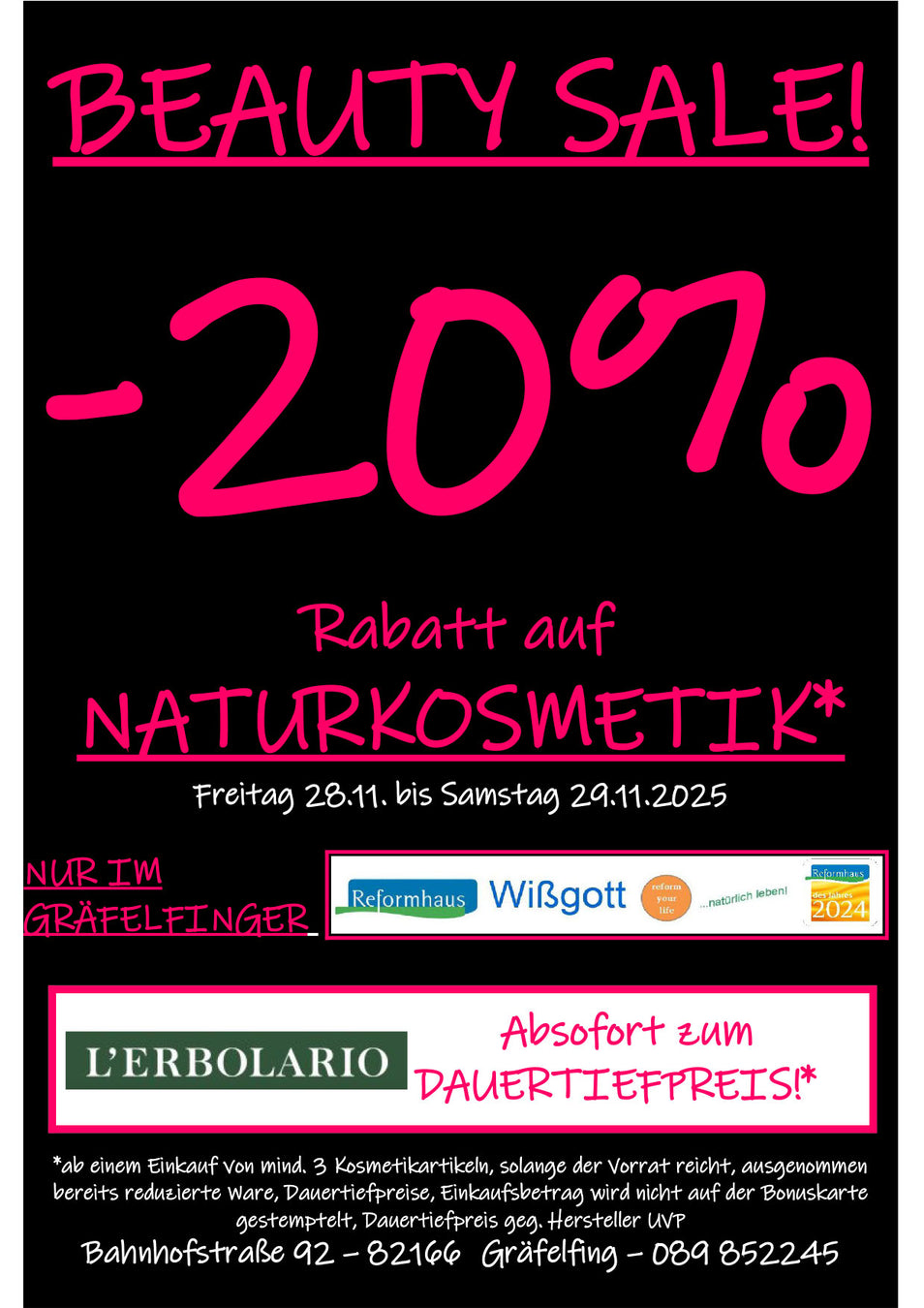 Black Friday Beauty Sale -20% Rabatt vom 28.11. bis 29.11. im Reformhaus Wißgott