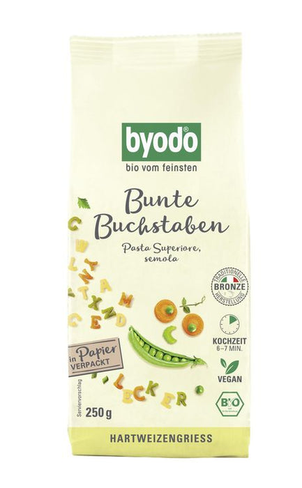 Byodo - Buchstabennudeln, semola, bunt bio, 250g