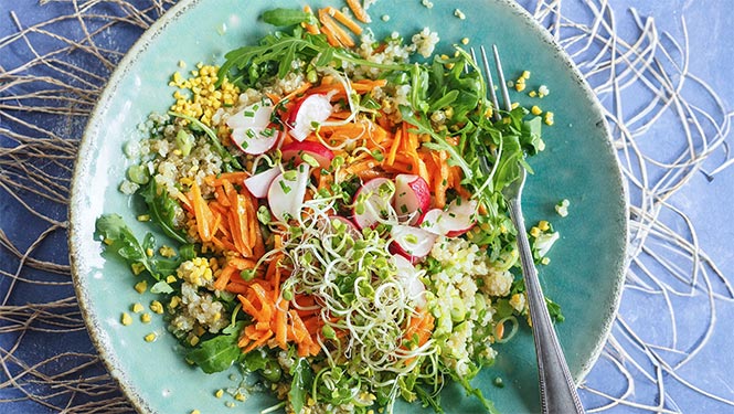 Powerfood Salad-Bowl auf Teller angerichtet