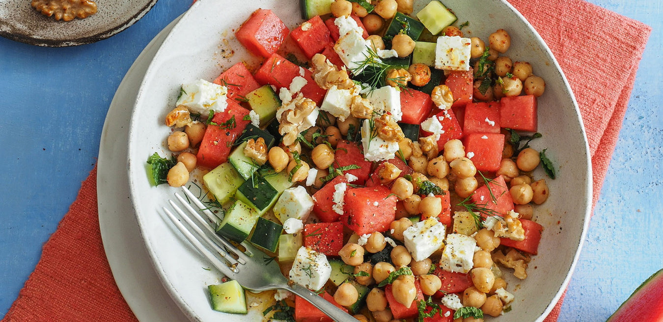 Melonen Feta Salat mir Kichererbsen