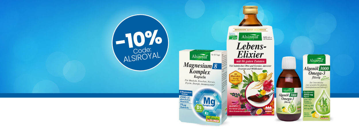  10 Prozent Rabbat vom 1. bis 14. September auf das gesamte Sortiment von Alsiroyal. Rabattcode: ALSIROYAL 
