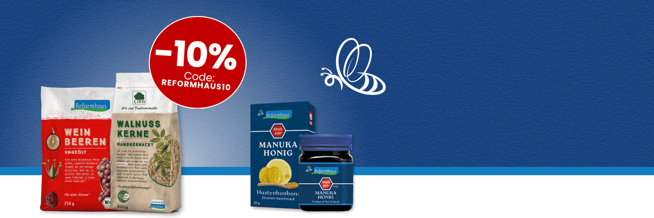 Sichern Sie sich vom 15. bis 30. April Ihren Vorrat an Manuka Honig und mehr mit dem Code: REFORMHAUS10