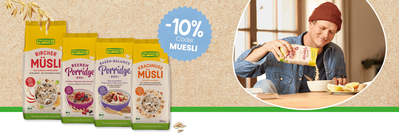 10% auf Müsli und Porridge von RAPUNZEL im Zeitraum 1. bis 14. Juni