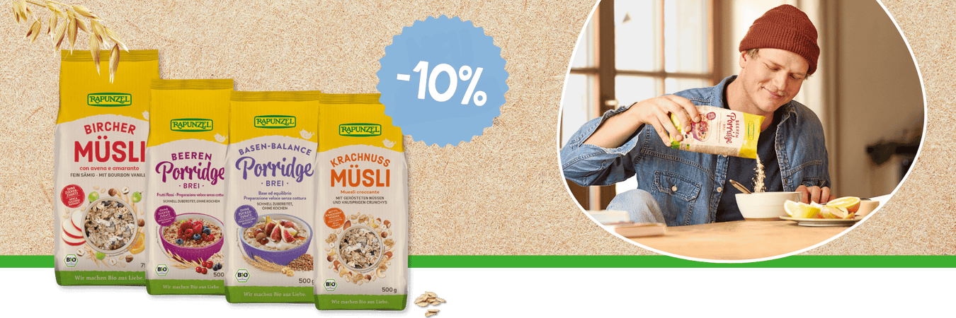 10% auf Müsli und Porridge von RAPUNZEL im Zeitraum 1. bis 14. Juni