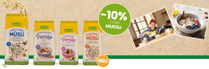 10 Prozent Rabatt auf Müsli und Porridge von Rapunzel mit dem Code MUESLI