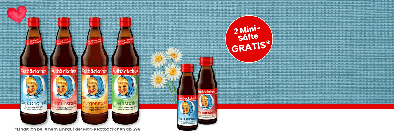 Rotbäckchen im Wert ab 29 Euro kaufen und zwei Mini-Säfte gratis erhalten