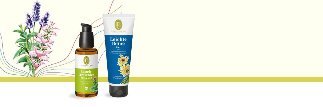 Primavera Bauchstreichler und Leichte Beine Gel mit Blüten-Illustration